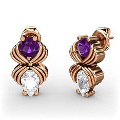 Swarovski ve ametist 18 ayar rose altın küpe