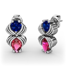 Rodolit garnet ve lab safir 18 ayar beyaz altın küpe