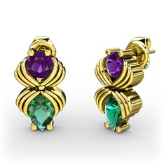 Yeşil kuvars ve ametist 925 ayar altın kaplama gümüş küpe