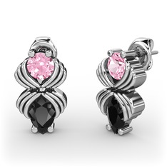 Admina Küpe - Siyah zirkon ve pembe kuvars 14 ayar beyaz altın küpe #fa967u