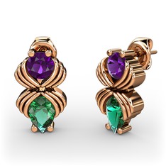 Admina Küpe - Yeşil kuvars ve ametist 14 ayar rose altın küpe #fml6lh