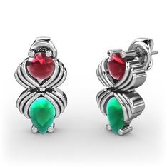 Kök zümrüt ve kök yakut 8 ayar beyaz altın küpe