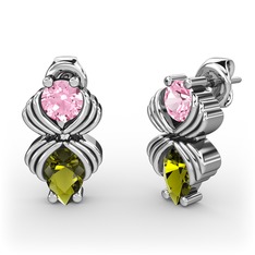 Admina Küpe - Peridot ve pembe kuvars 14 ayar beyaz altın küpe #grmrs6