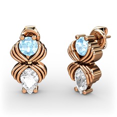 Swarovski ve akuamarin 8 ayar rose altın küpe