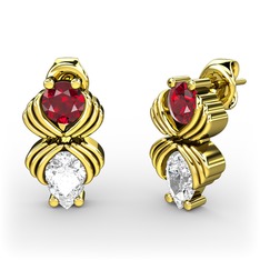 Admina Küpe - Beyaz zirkon ve garnet 14 ayar altın küpe #gx1uxs