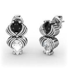 Admina Küpe - Swarovski ve siyah zirkon 8 ayar beyaz altın küpe #gxst0d