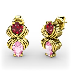 Admina Küpe - Pembe kuvars ve garnet 8 ayar altın küpe #hkuqrl