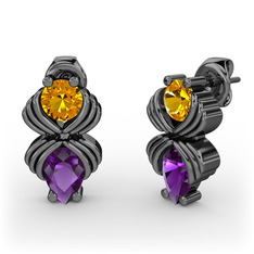 Admina Küpe - Ametist ve sitrin 925 ayar siyah rodyum kaplama gümüş küpe #ioj9tf