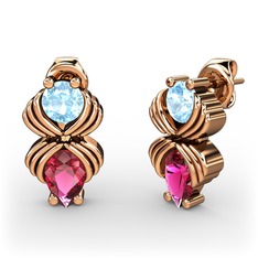Admina Küpe - Rodolit garnet ve akuamarin 18 ayar rose altın küpe #j5a22z