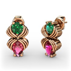 Admina Küpe - Rodolit garnet ve yeşil kuvars 925 ayar rose altın kaplama gümüş küpe #jb79yr