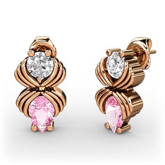Pembe kuvars ve pırlanta 14 ayar rose altın küpe (0.48 karat)