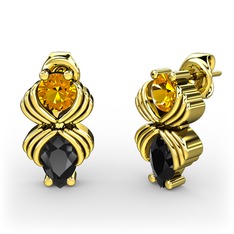 Admina Küpe - Siyah zirkon ve sitrin 925 ayar altın kaplama gümüş küpe #jiqh4