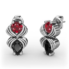 Admina Küpe - Siyah zirkon ve garnet 14 ayar beyaz altın küpe #kafuxd