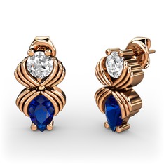 Lab safir ve swarovski 8 ayar rose altın küpe