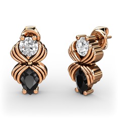 Admina Küpe - Siyah zirkon ve pırlanta 14 ayar rose altın küpe (0.48 karat) #kr3fnk