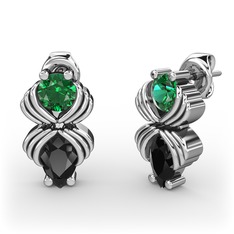 Siyah zirkon ve yeşil kuvars 8 ayar beyaz altın küpe