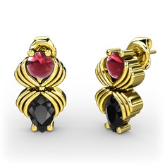 Admina Küpe - Siyah zirkon ve kök yakut 18 ayar altın küpe #kzzstj