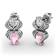 Pembe kuvars ve pırlanta 8 ayar beyaz altın küpe (0.48 karat)