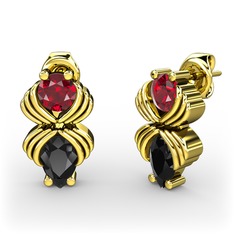 Admina Küpe - Siyah zirkon ve garnet 8 ayar altın küpe #lq5d8o