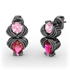 Admina Küpe - Rodolit garnet ve pembe kuvars 925 ayar siyah rodyum kaplama gümüş küpe #m1gjgz