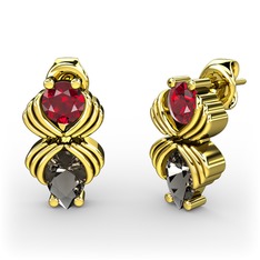 Dumanlı kuvars ve garnet 14 ayar altın küpe