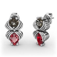 Admina Küpe - Garnet ve dumanlı kuvars 18 ayar beyaz altın küpe #miethp