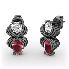 Admina Küpe - Kök yakut ve beyaz zirkon 925 ayar siyah rodyum kaplama gümüş küpe #n45805