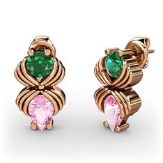 Pembe kuvars ve yeşil kuvars 18 ayar rose altın küpe