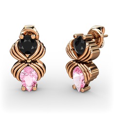 Admina Küpe - Pembe kuvars ve siyah zirkon 14 ayar rose altın küpe #njfso8