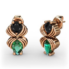 Yeşil kuvars ve siyah zirkon 18 ayar rose altın küpe