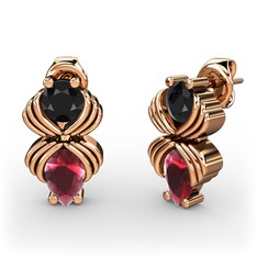 Kök yakut ve siyah zirkon 14 ayar rose altın küpe