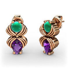 Admina Küpe - Ametist ve kök zümrüt 8 ayar rose altın küpe #o80cs3