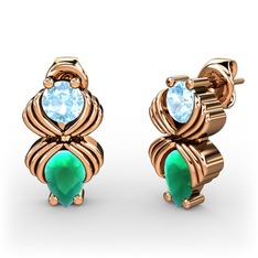 Admina Küpe - Kök zümrüt ve akuamarin 925 ayar rose altın kaplama gümüş küpe #ofryu1