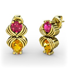 Admina Küpe - Sitrin ve rodolit garnet 14 ayar altın küpe #omw99q