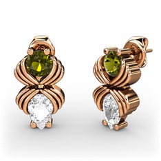 Beyaz zirkon ve peridot 18 ayar rose altın küpe
