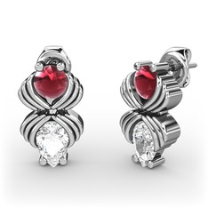 Admina Küpe - Swarovski ve kök yakut 8 ayar beyaz altın küpe #oz52ob