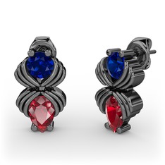 Admina Küpe - Garnet ve lab safir 925 ayar siyah rodyum kaplama gümüş küpe #p1a3e4
