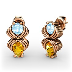 Admina Küpe - Sitrin ve akuamarin 8 ayar rose altın küpe #p6kl72