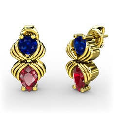 Garnet ve lab safir 14 ayar altın küpe