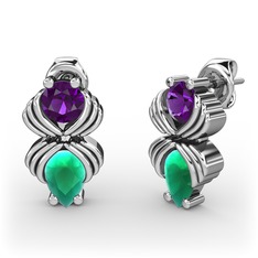 Kök zümrüt ve ametist 8 ayar beyaz altın küpe