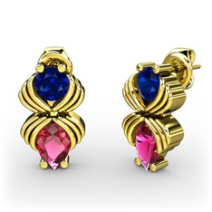 Rodolit garnet ve lab safir 18 ayar altın küpe