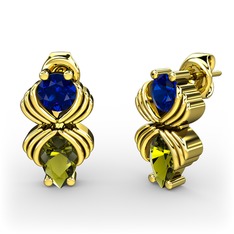 Peridot ve lab safir 18 ayar altın küpe