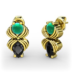 Admina Küpe - Siyah zirkon ve kök zümrüt 14 ayar altın küpe #rg3272