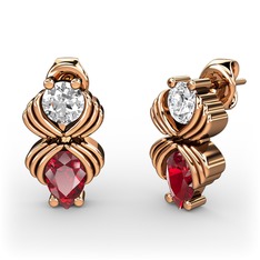 Garnet ve beyaz zirkon 925 ayar rose altın kaplama gümüş küpe