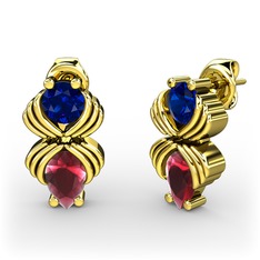 Kök yakut ve lab safir 18 ayar altın küpe