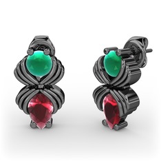 Admina Küpe - Kök yakut ve kök zümrüt 925 ayar siyah rodyum kaplama gümüş küpe #swg9pr