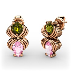 Pembe kuvars ve peridot 925 ayar rose altın kaplama gümüş küpe
