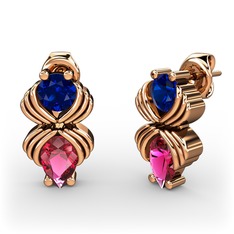 Admina Küpe - Rodolit garnet ve lab safir 8 ayar rose altın küpe #t475y0