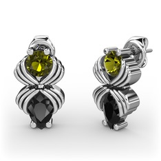 Siyah zirkon ve peridot 8 ayar beyaz altın küpe