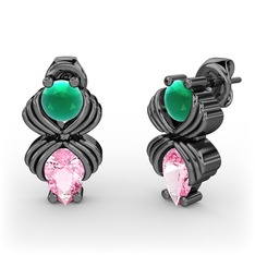 Admina Küpe - Pembe kuvars ve kök zümrüt 925 ayar siyah rodyum kaplama gümüş küpe #togsug